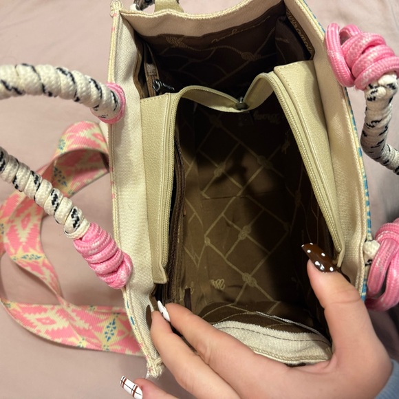 Wrangler Pink and Blue Geometric Satchel - Picture 2 of 4